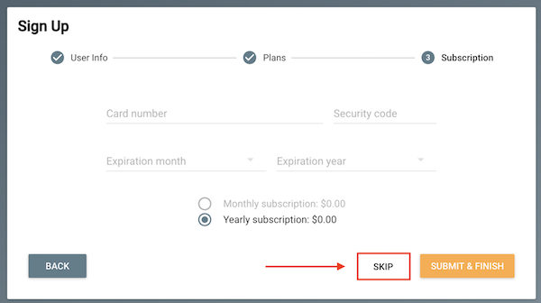 Skip button to the left of Submit & Finish